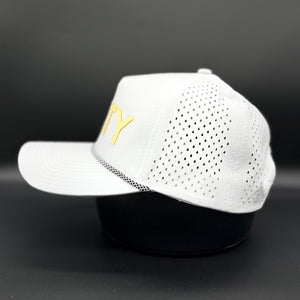 Dirty Birdee Performance Golf Hat - White/Gold - 5-Panel Hat - 