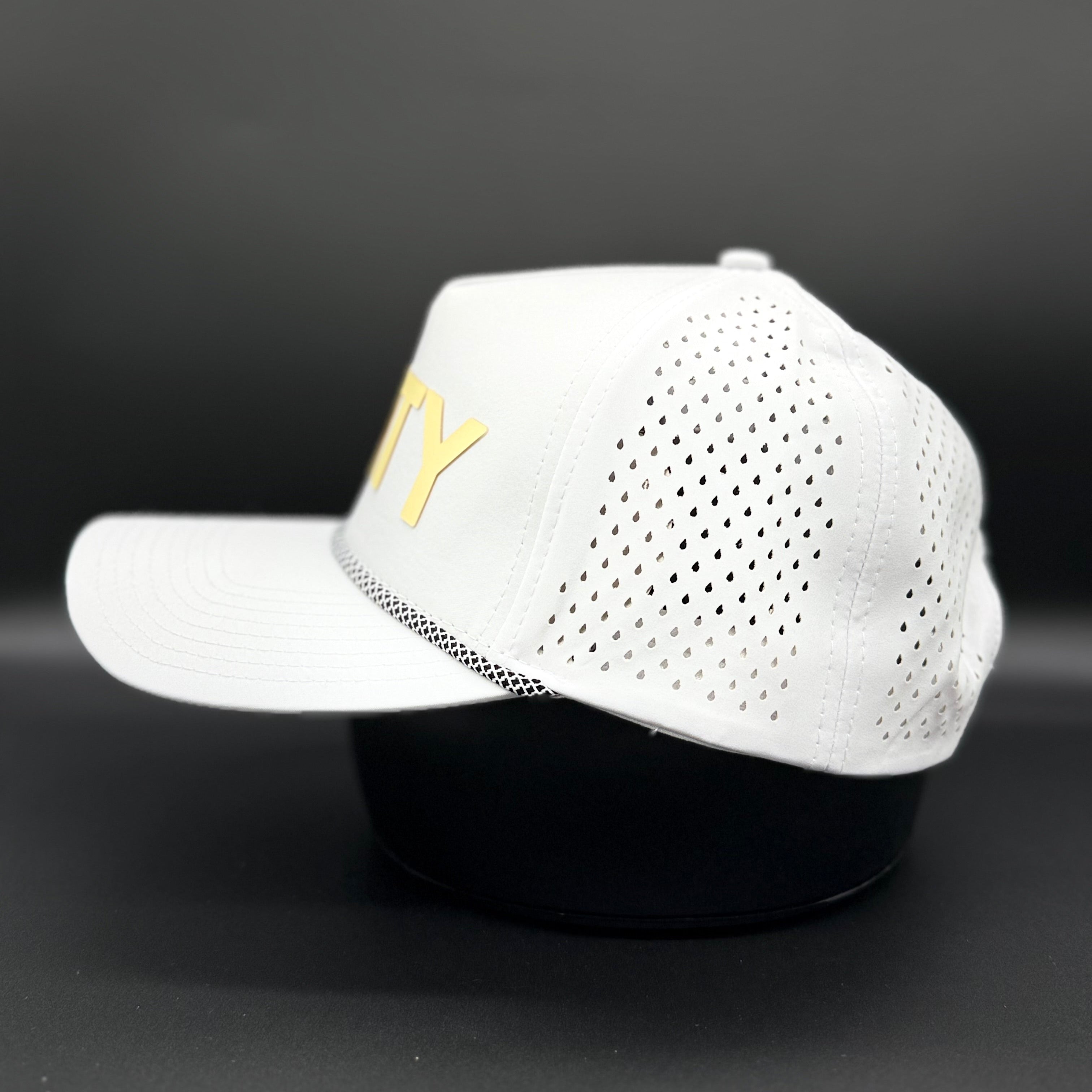Dirty Birdee Performance Golf Hat - White/Gold - 5-Panel Hat - 